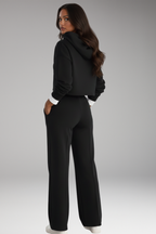 Women's Tracksuit Set with Hooded Top and Wide-Leg Trousers