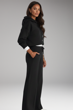 Women's Tracksuit Set with Hooded Top and Wide-Leg Trousers