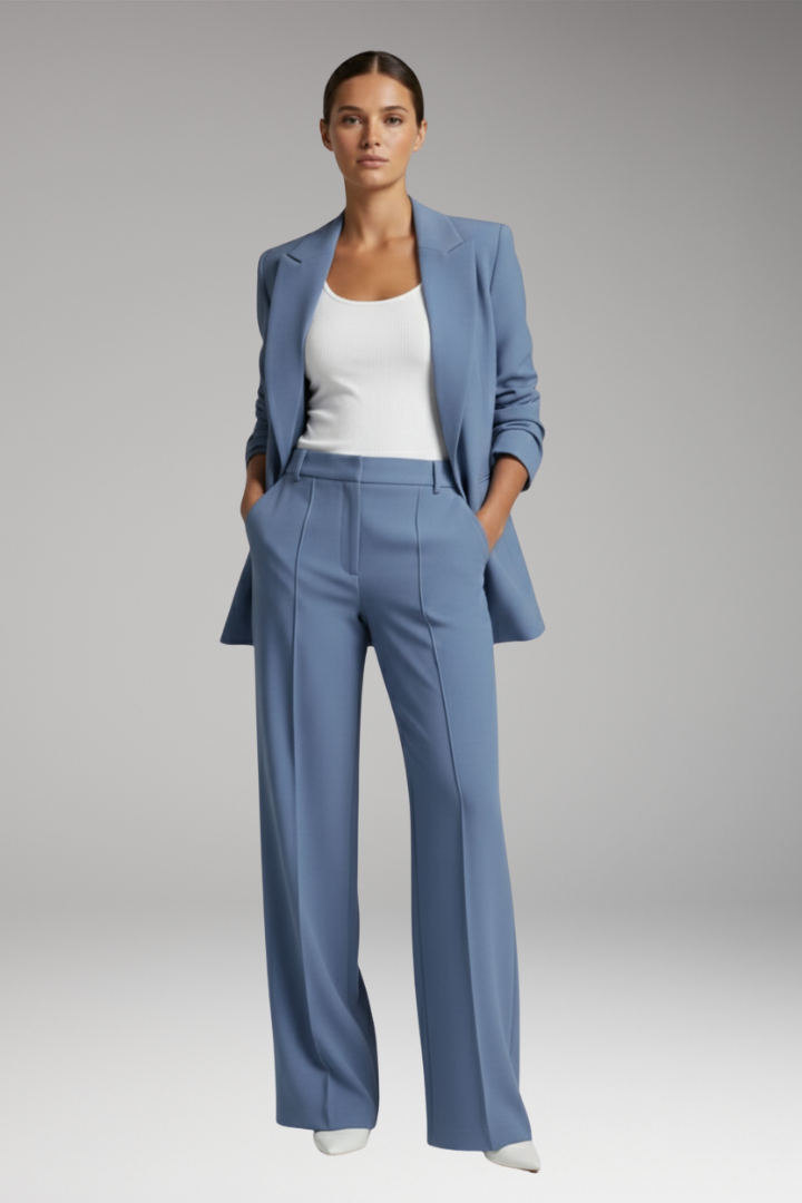 Women's Blazer Suit with Lapel Blazer and Straight-Leg Trousers