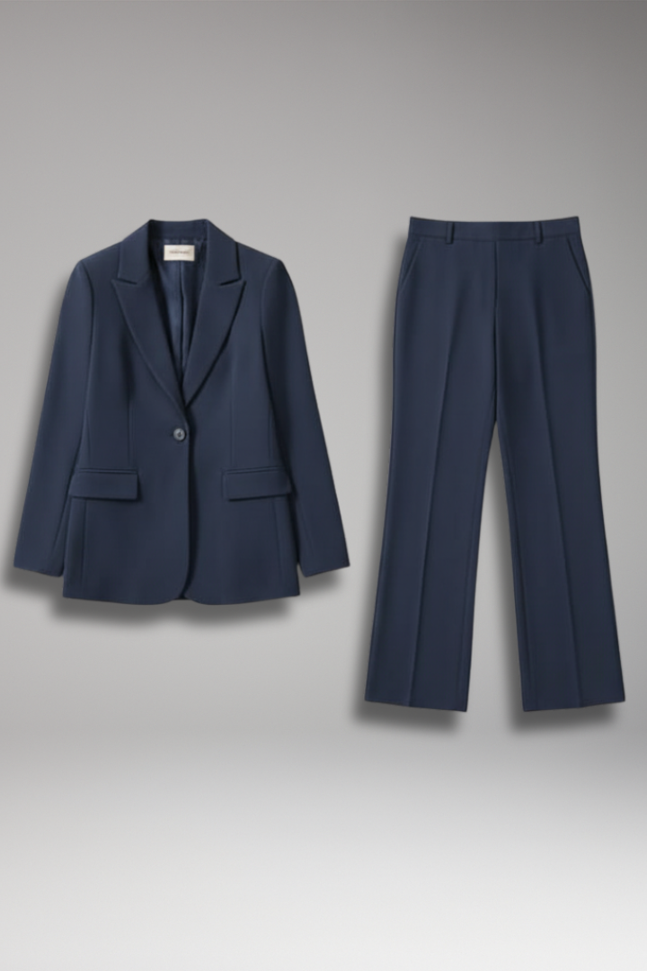 Women's Blazer Suit with Lapel Blazer and Straight-Leg Trousers
