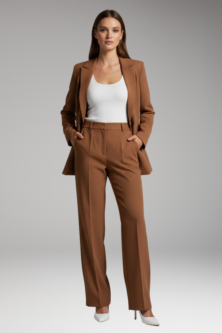Women's Blazer Suit with Lapel Blazer and Straight-Leg Trousers