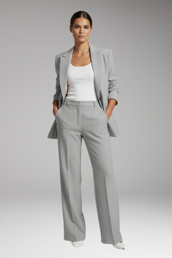 Women's Blazer Suit with Lapel Blazer and Straight-Leg Trousers