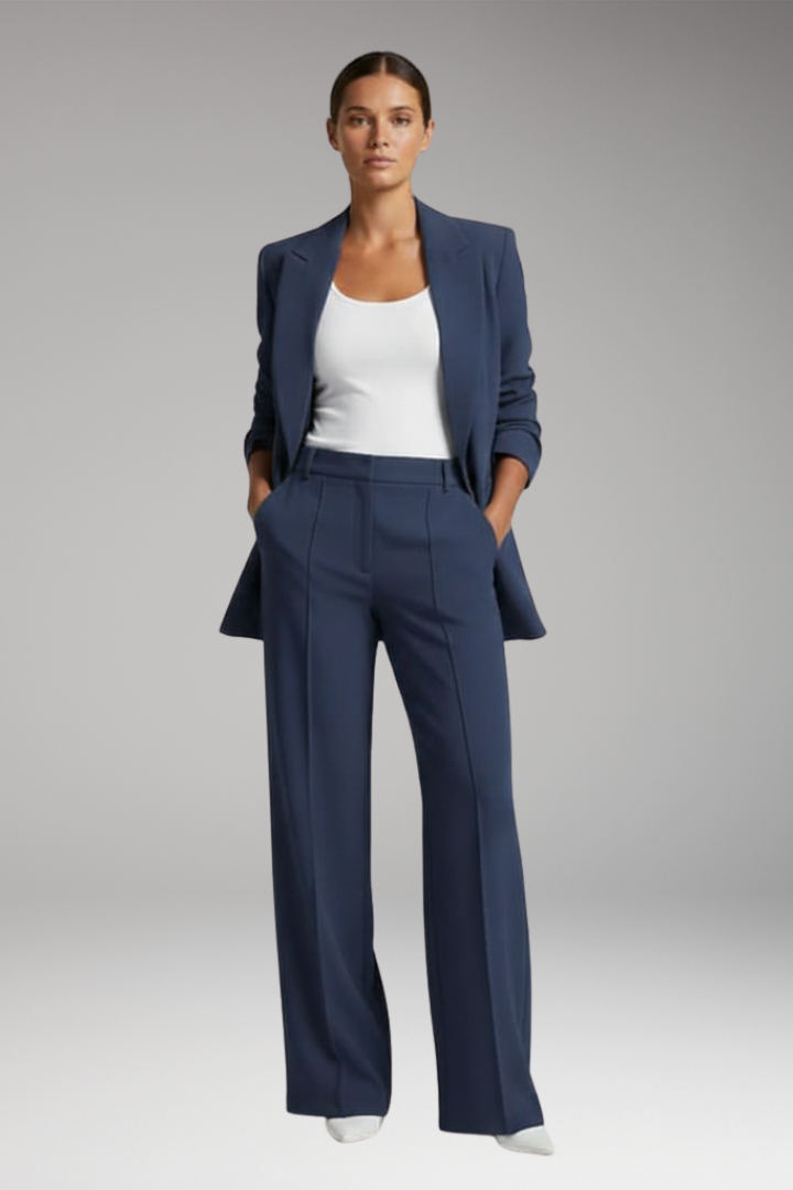 Women's Blazer Suit with Lapel Blazer and Straight-Leg Trousers