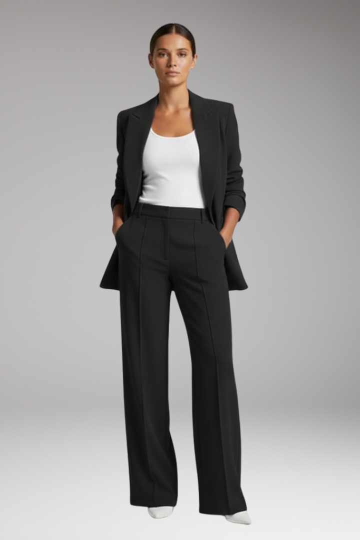 Women's Blazer Suit with Lapel Blazer and Straight-Leg Trousers