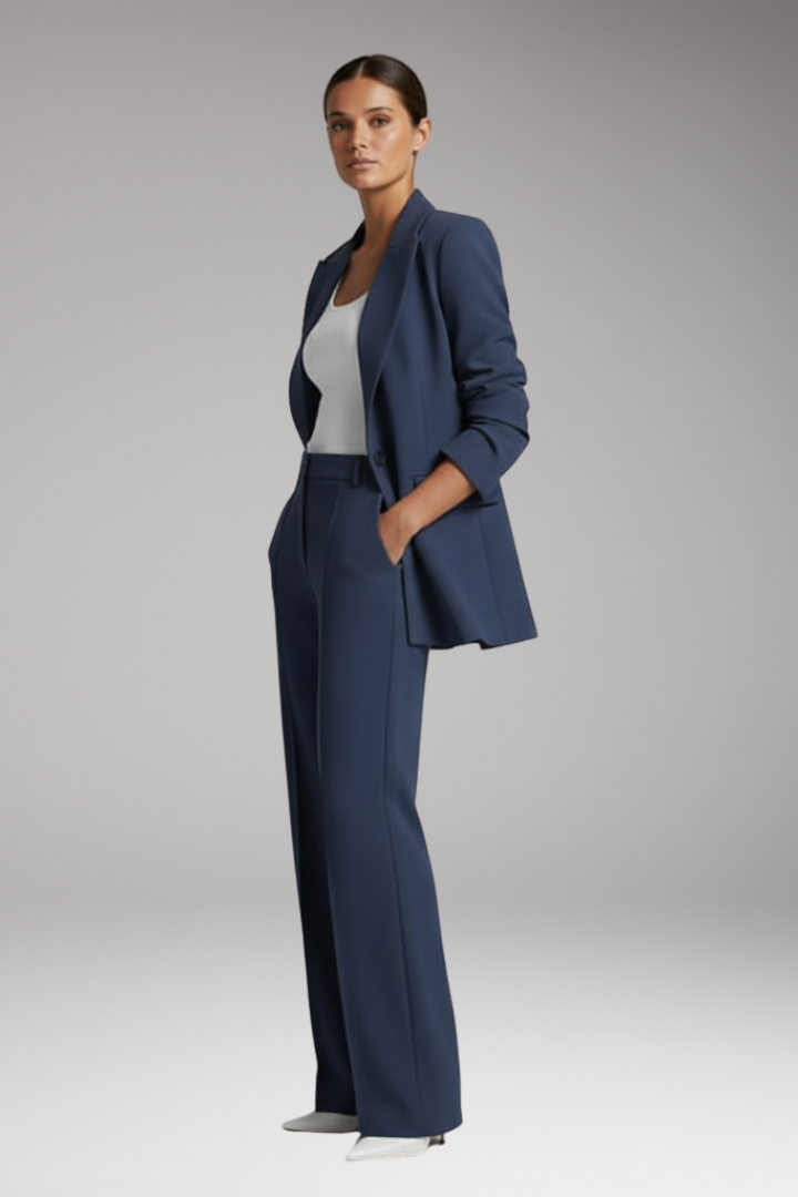 Women's Blazer Suit with Lapel Blazer and Straight-Leg Trousers