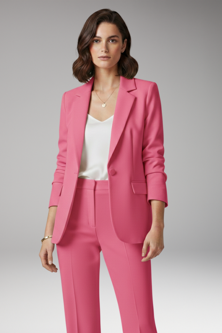 Women's Blazer with Notched Collar and One-Button Closure