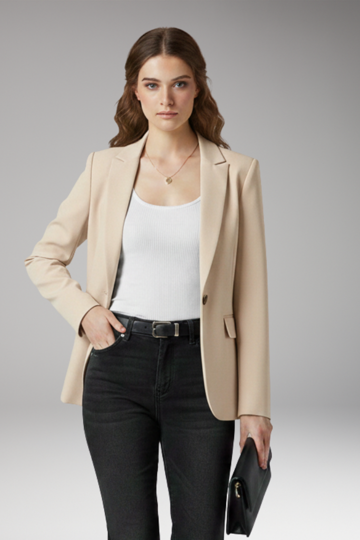 Women's Blazer with Notched Lapel and Button Closure