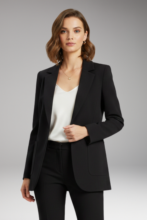 Women's Blazer with Open Front and Lapel Collar