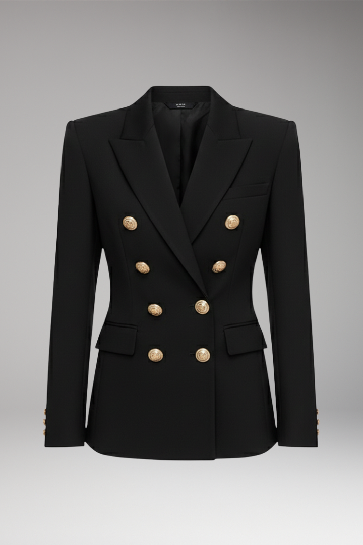 Women's Blazer with Two-Row Button Closure and Decorative Buttons