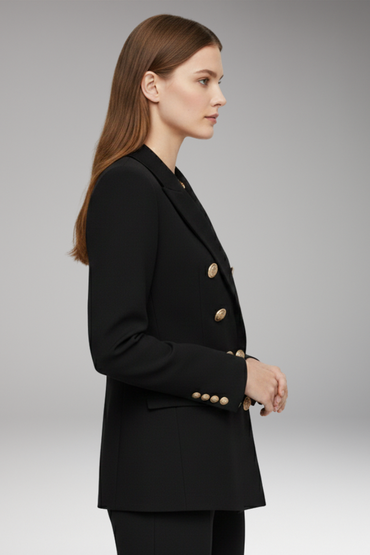 Women's Blazer with Two-Row Button Closure and Decorative Buttons