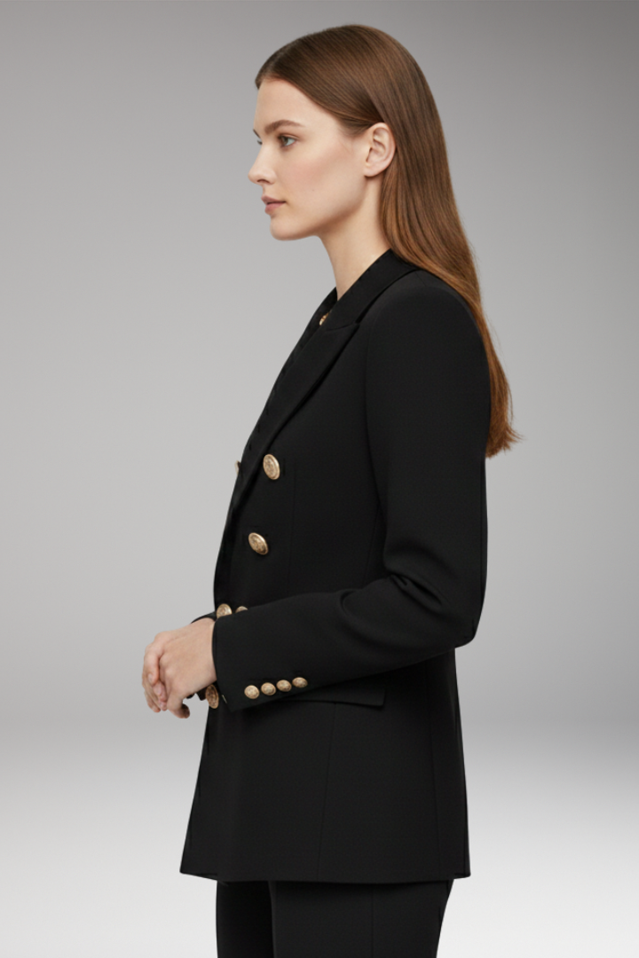 Women's Blazer with Two-Row Button Closure and Decorative Buttons