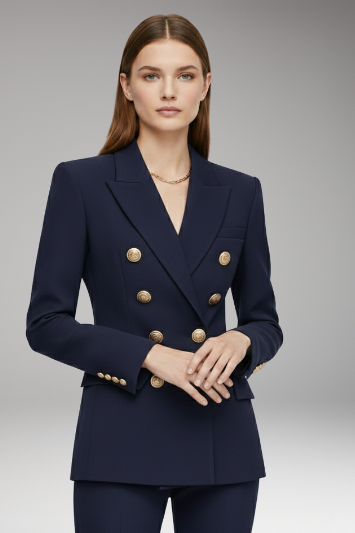 Women's Blazer with Two-Row Button Closure and Decorative Buttons