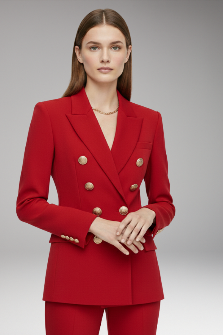 Women's Blazer with Two-Row Button Closure and Decorative Buttons