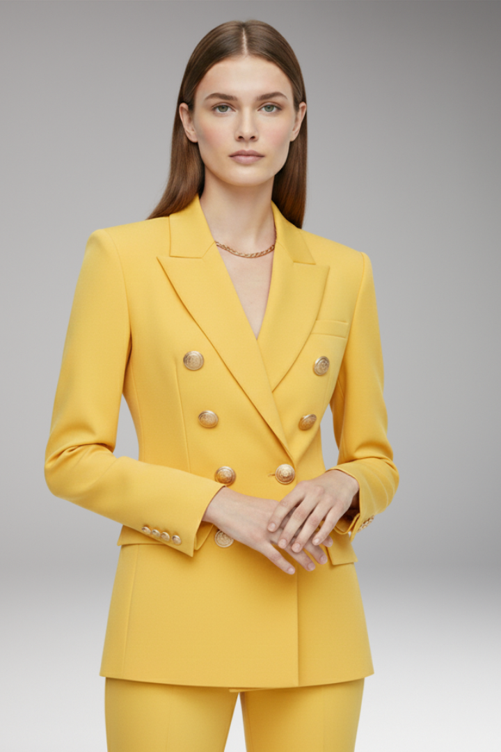 Women's Blazer with Two-Row Button Closure and Decorative Buttons