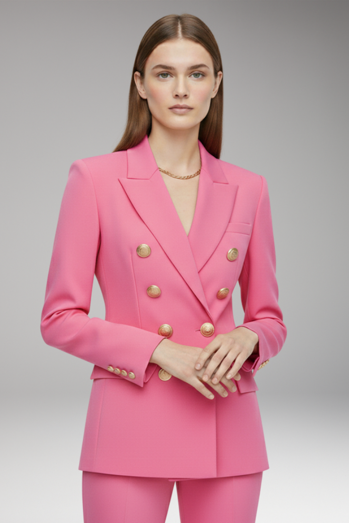 Women's Blazer with Two-Row Button Closure and Decorative Buttons