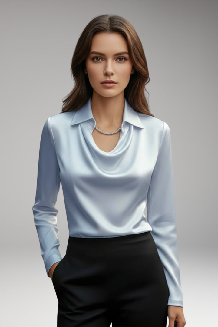 Women's Blouse with Cowl Neckline and Long Sleeves