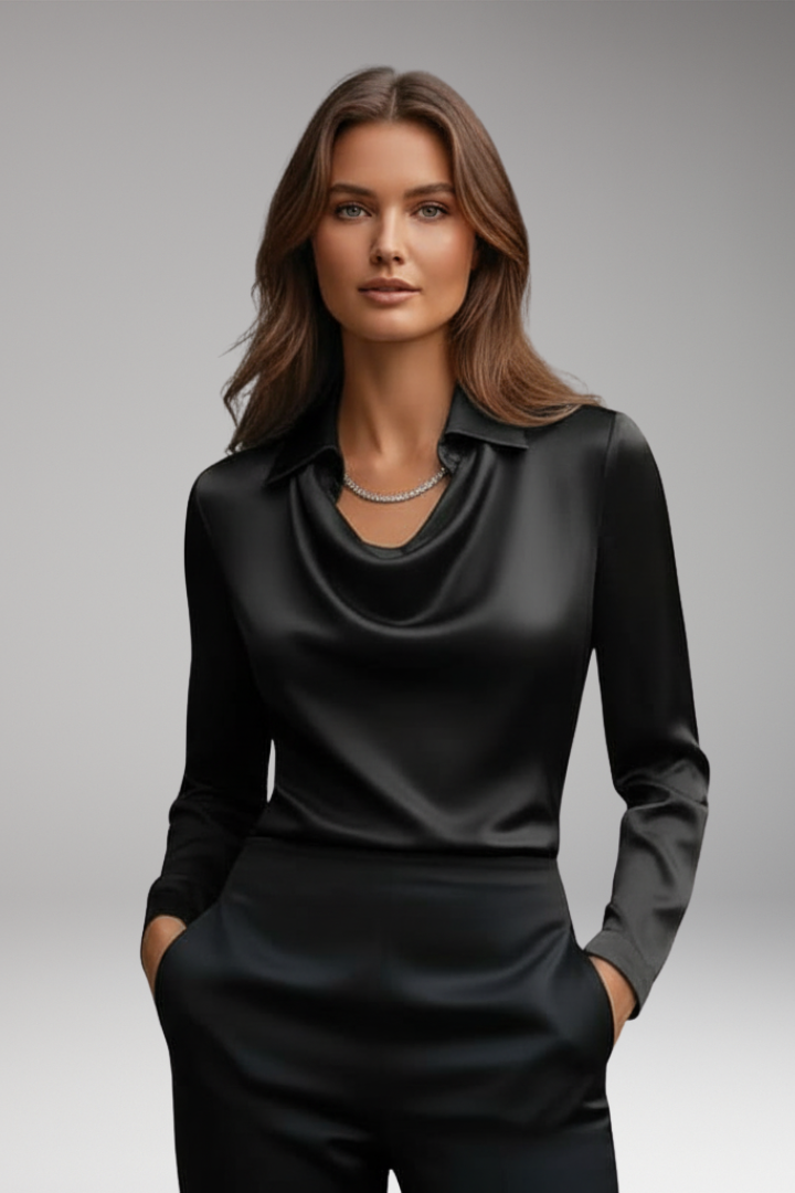 Women's Blouse with Cowl Neckline and Long Sleeves