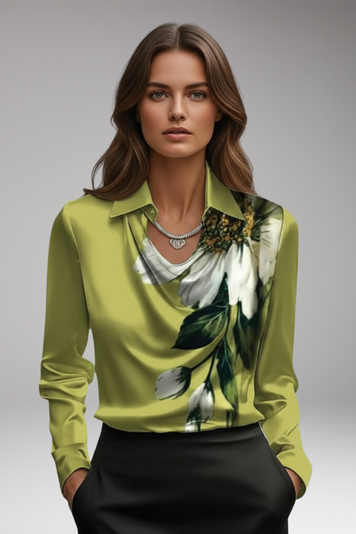 Women's Blouse with Cowl Neckline and Long Sleeves