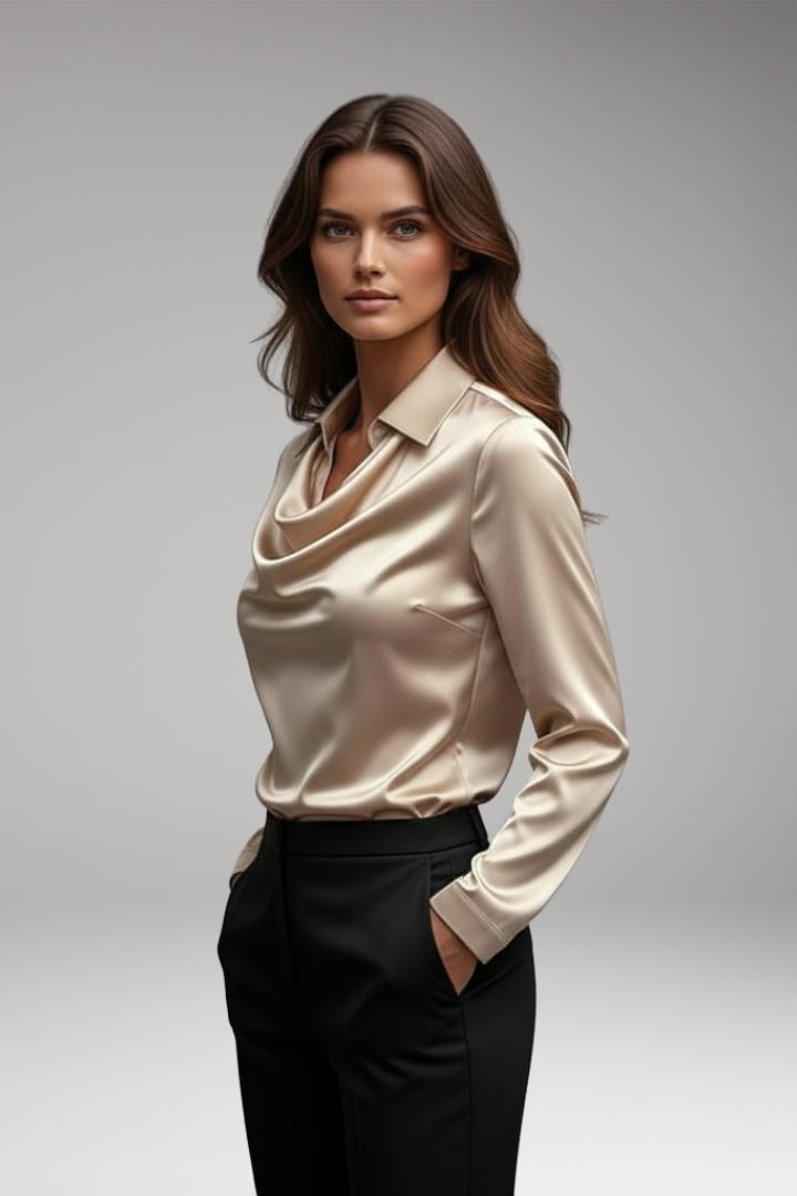Women's Blouse with Cowl Neckline and Long Sleeves