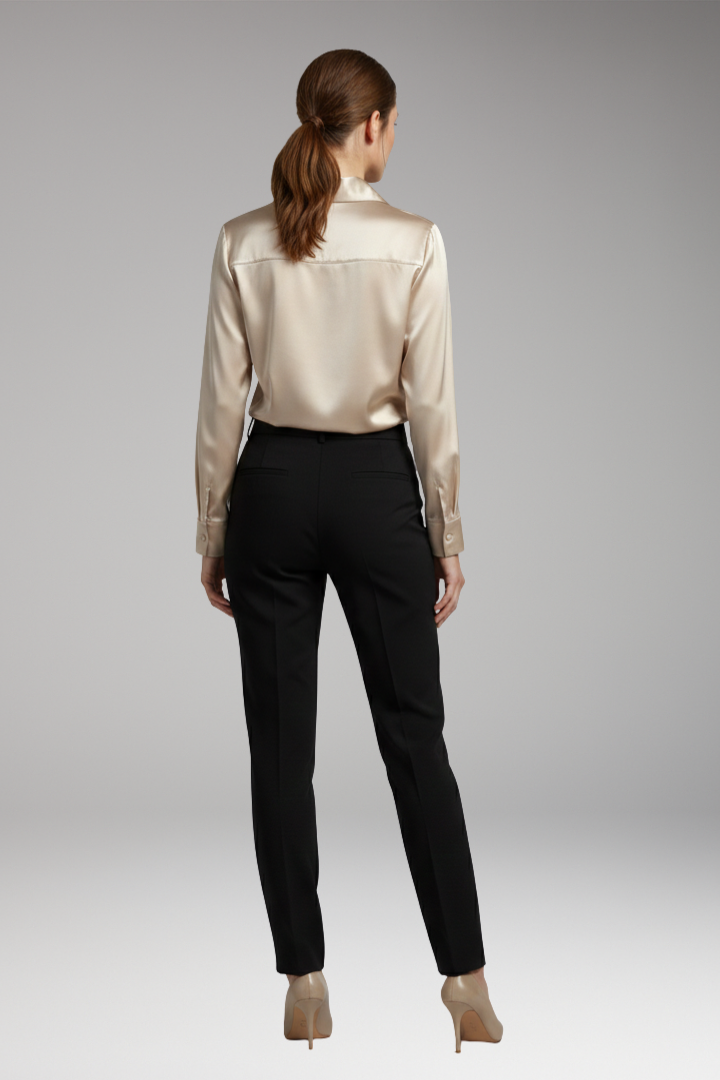 Women's Blouse with Draped Collar and Long Sleeves
