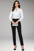 Women's Blouse with High Neck and Front Ruffles