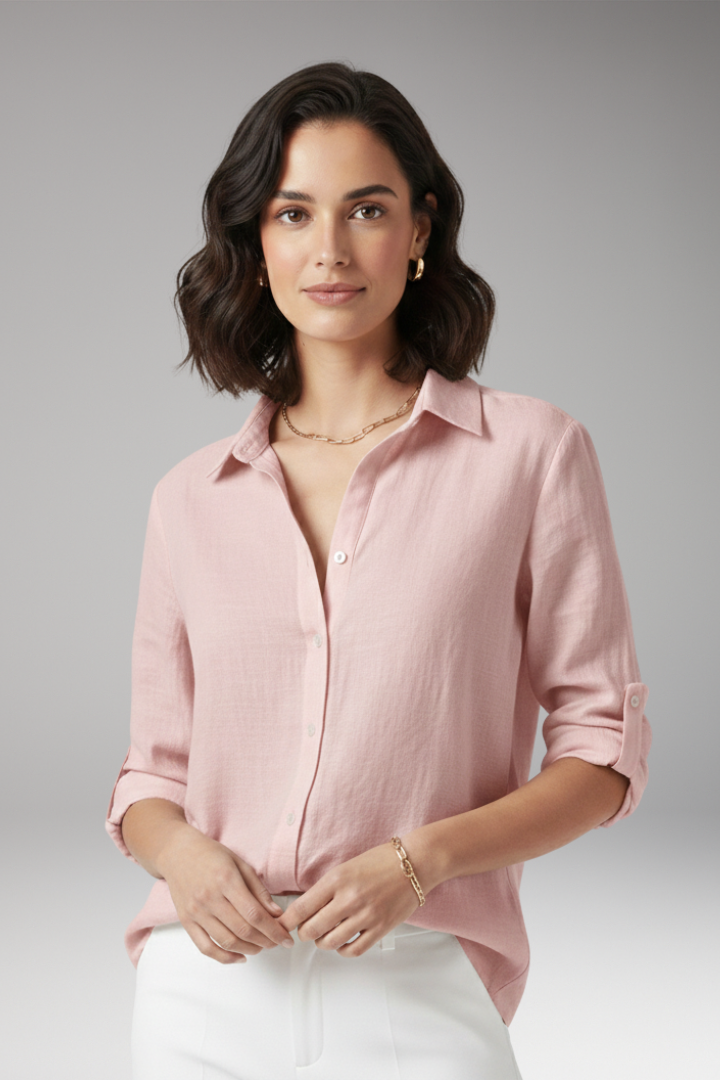 Women's Blouse with Pointed Collar and Button Closure