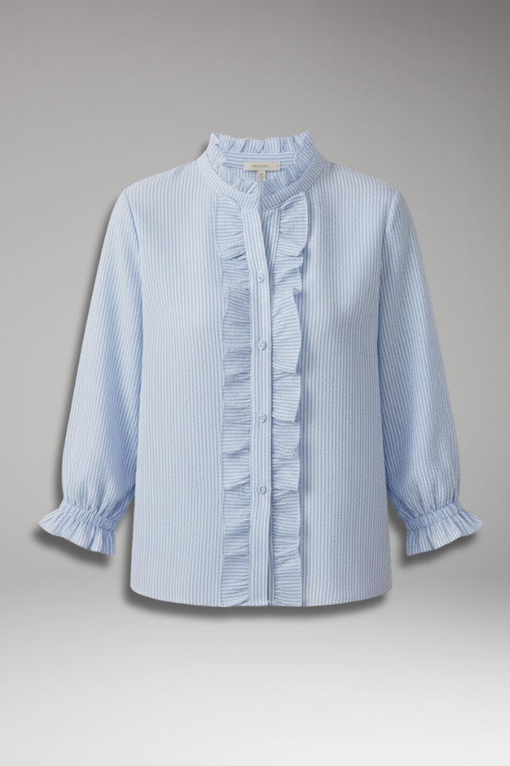Women's Blouse with Ruffled Placket and Long Sleeves