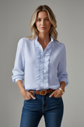 Women's Blouse with Ruffled Placket and Long Sleeves