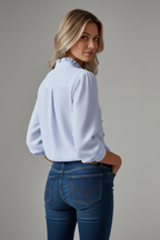 Women's Blouse with Ruffled Placket and Long Sleeves