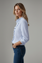 Women's Blouse with Ruffled Placket and Long Sleeves