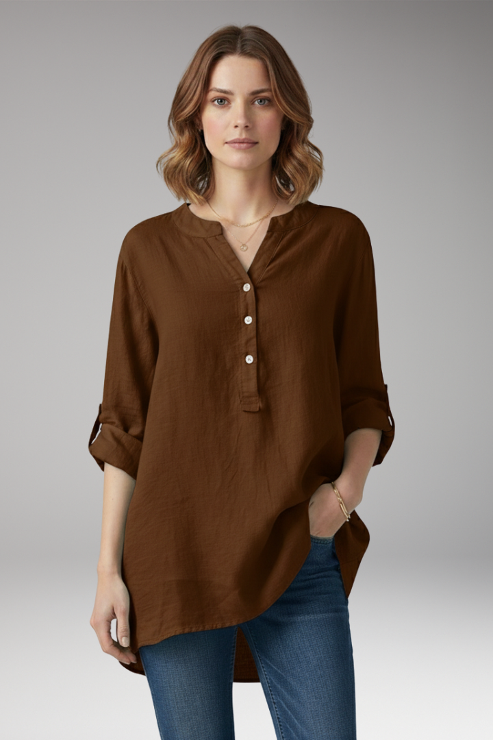 Women's Blouse with V-Neck and Button Placket