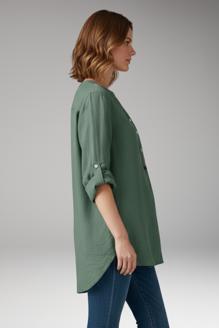 Women's Blouse with V-Neck and Button Placket