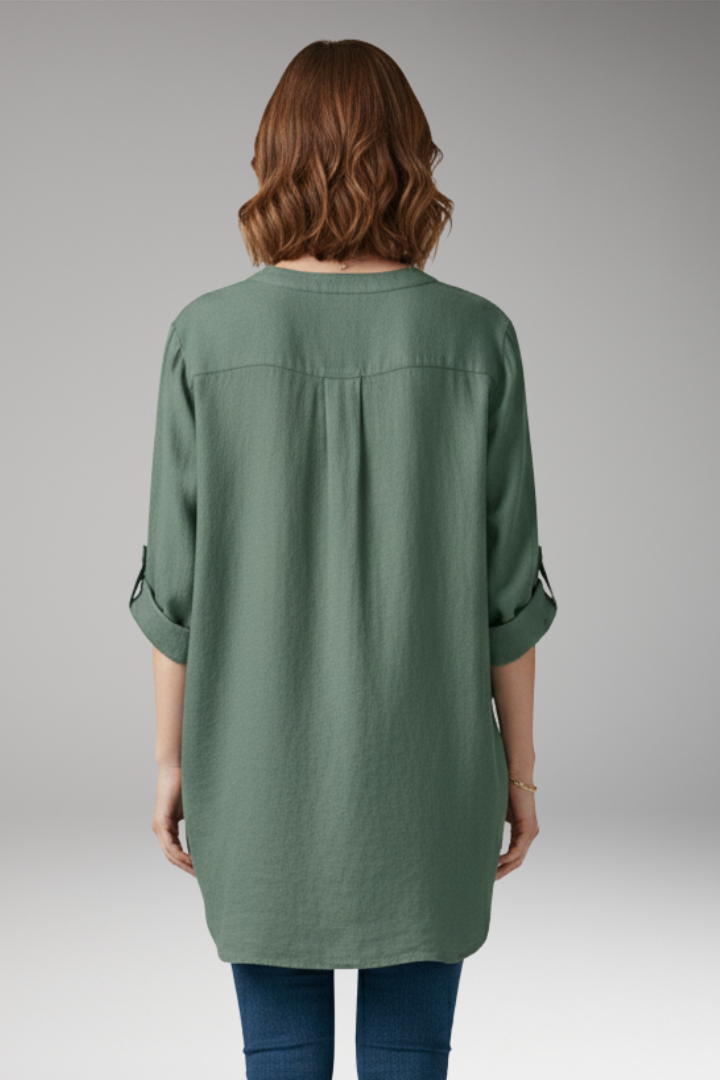 Women's Blouse with V-Neck and Button Placket