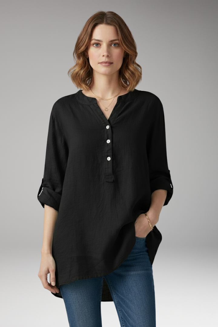 Women's Blouse with V-Neck and Button Placket