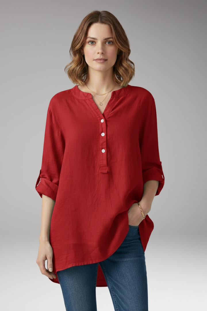 Women's Blouse with V-Neck and Button Placket