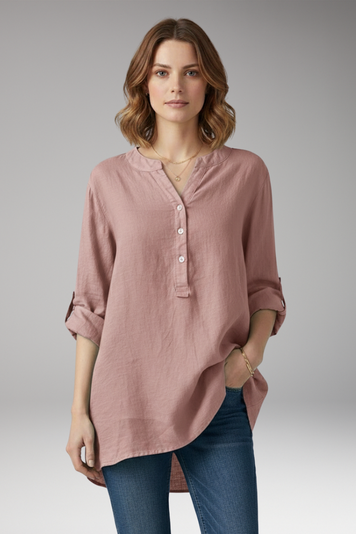 Women's Blouse with V-Neck and Button Placket