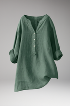 Women's Blouse with V-Neck and Button Placket