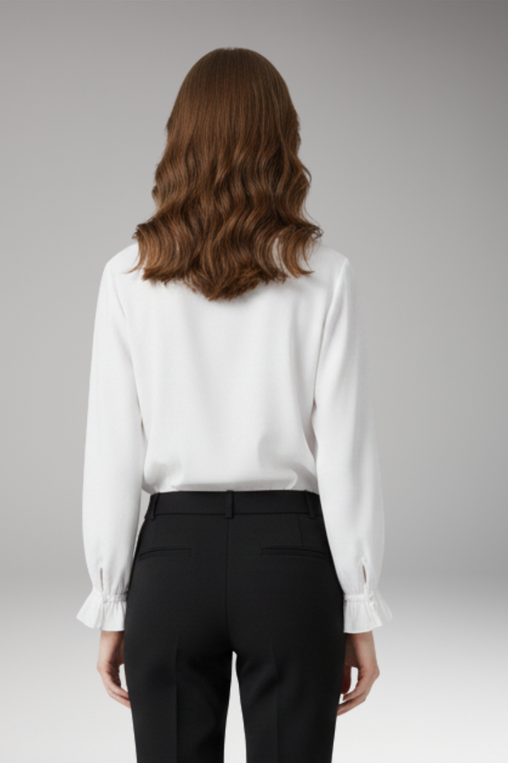 Women's Blouse with V-Neckline and Ruffled Detail