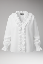 Women's Blouse with V-Neckline and Ruffled Detail