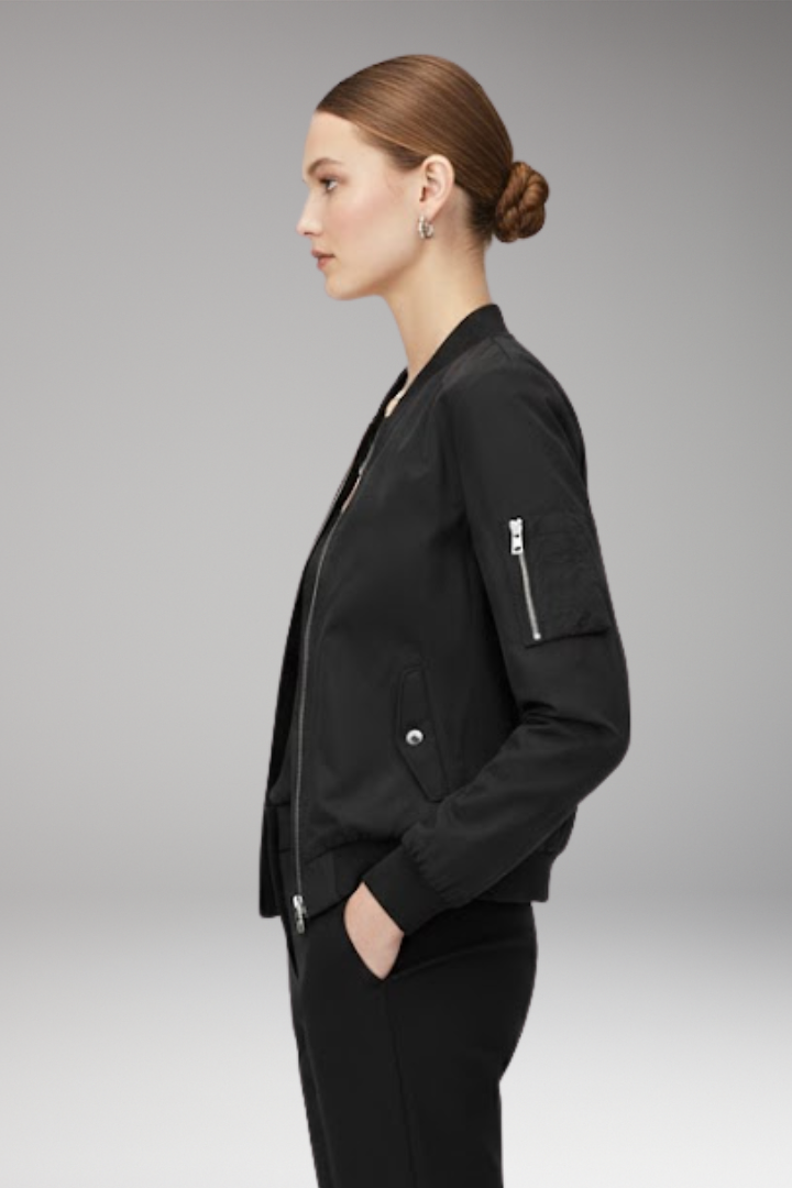 Women's Bomber Jacket with Adjustable Hem and Elastic Cuffs