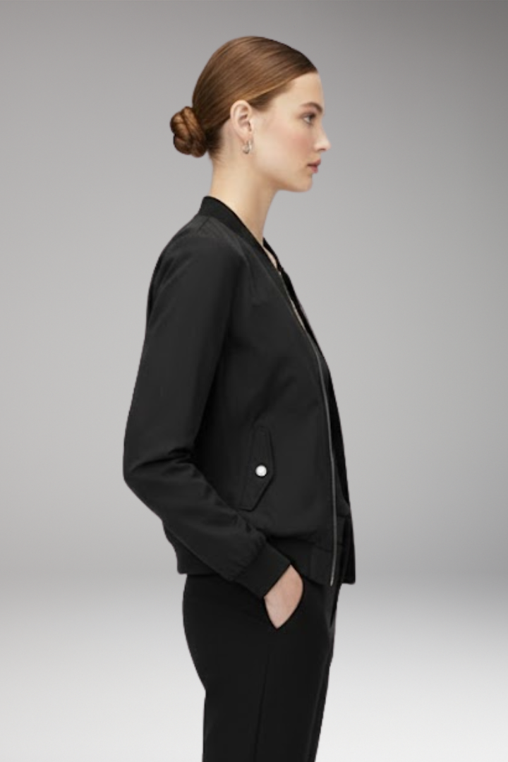 Women's Bomber Jacket with Adjustable Hem and Elastic Cuffs