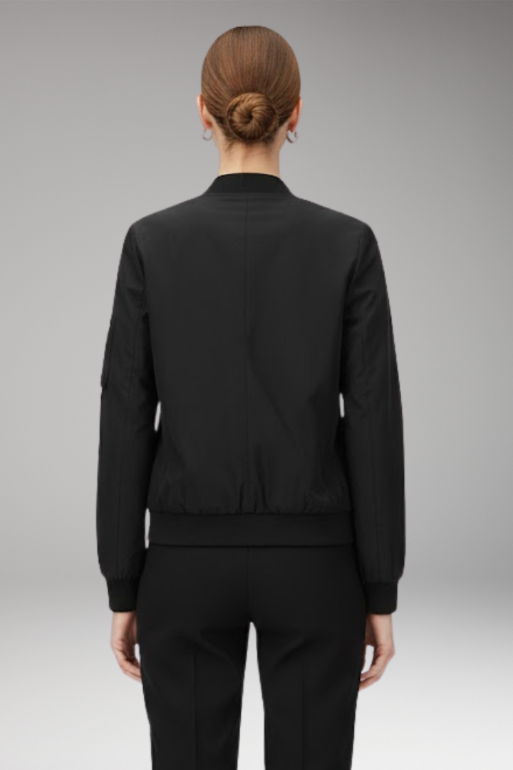 Women's Bomber Jacket with Adjustable Hem and Elastic Cuffs