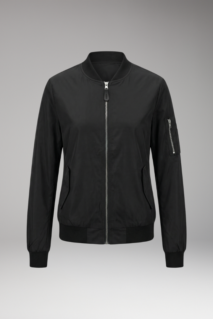 Women's Bomber Jacket with Adjustable Hem and Elastic Cuffs