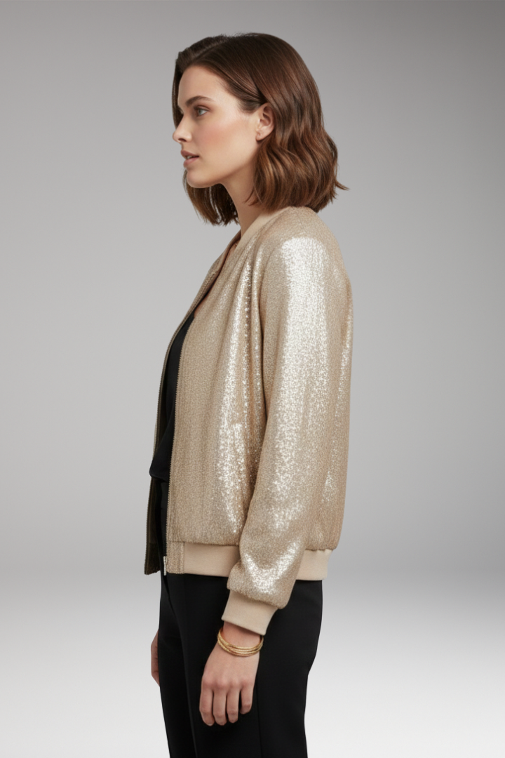 Women's Bomber Jacket with Front Closure and Side Pockets