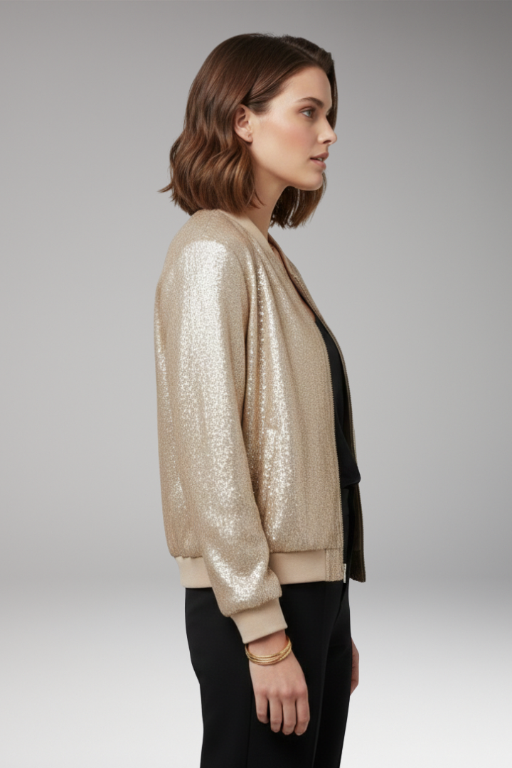 Women's Bomber Jacket with Front Closure and Side Pockets