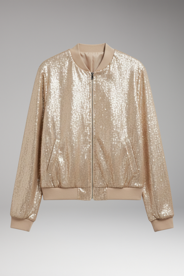 Women's Bomber Jacket with Front Closure and Side Pockets