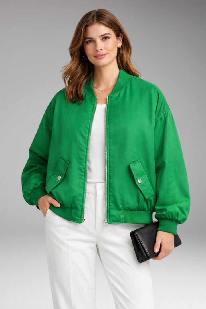 Women's Bomber Jacket with Front Zip and Oversized Shape