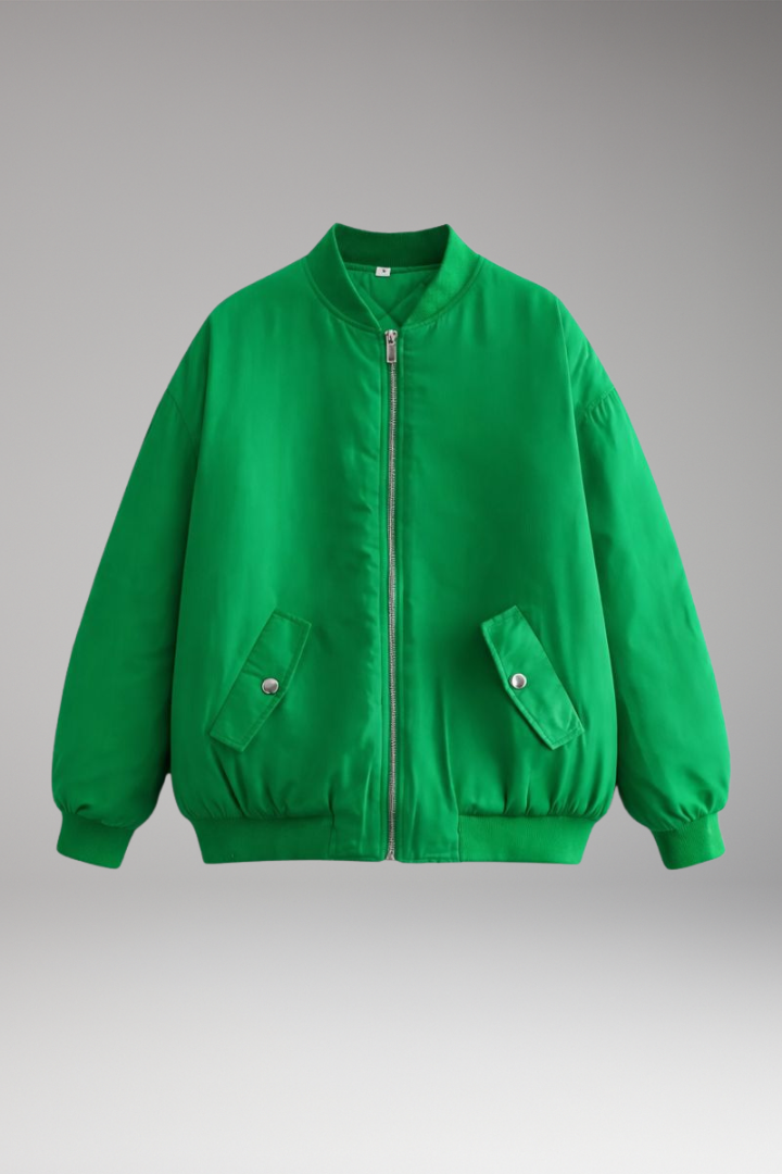 Women's Bomber Jacket with Front Zip and Oversized Shape