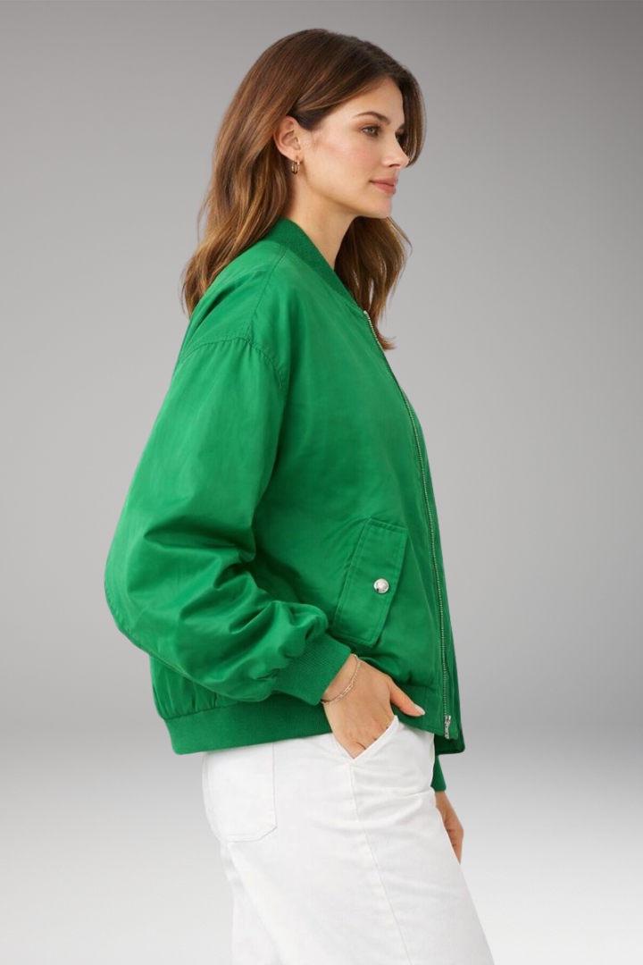 Women's Bomber Jacket with Front Zip and Oversized Shape