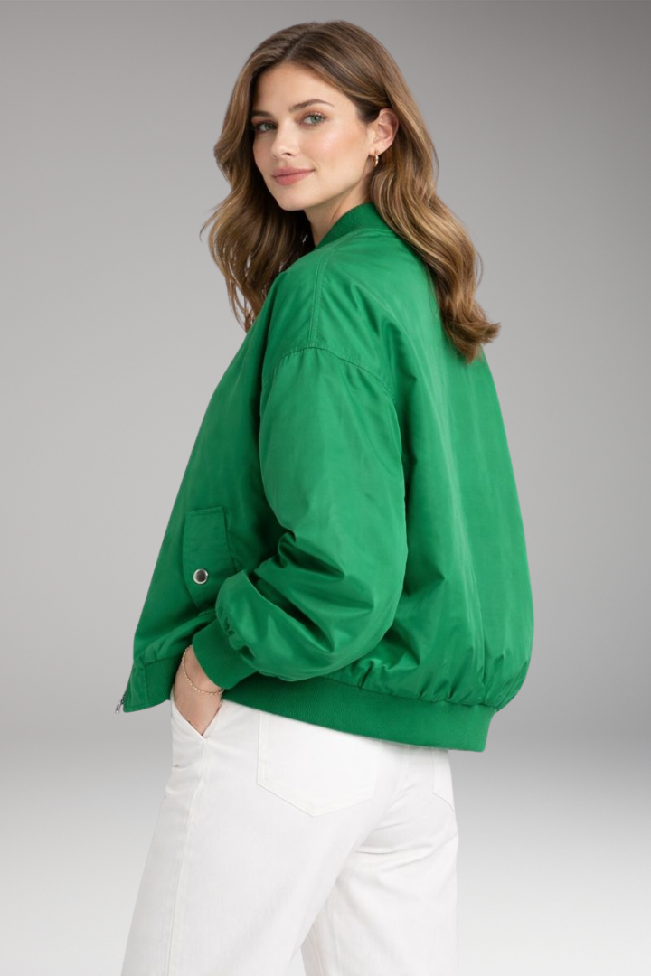 Women's Bomber Jacket with Front Zip and Oversized Shape